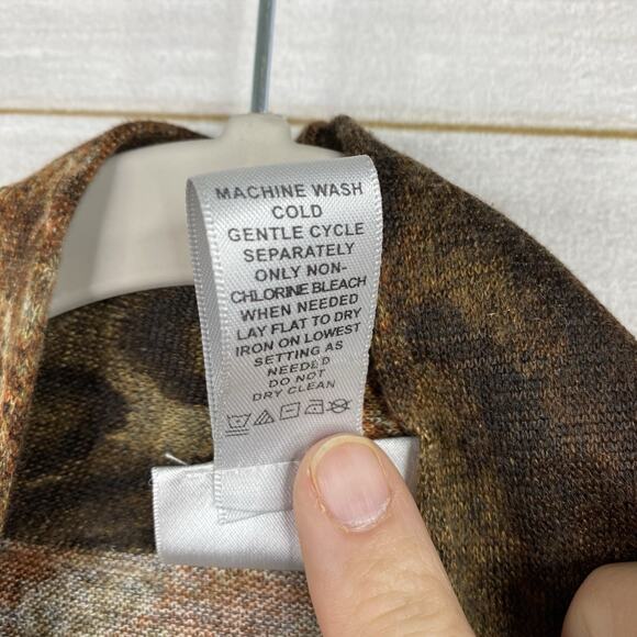 Chico's Cardigan Sz 2 L Brown Animal Print Tie Front USA Made Retro 90s Y2K Knit - Picture 4 of 10